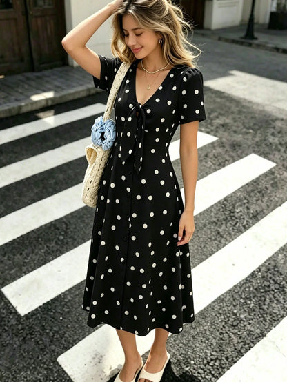 PariChic New Spring/Summer Short Sleeve Polka Dot Women's Dress