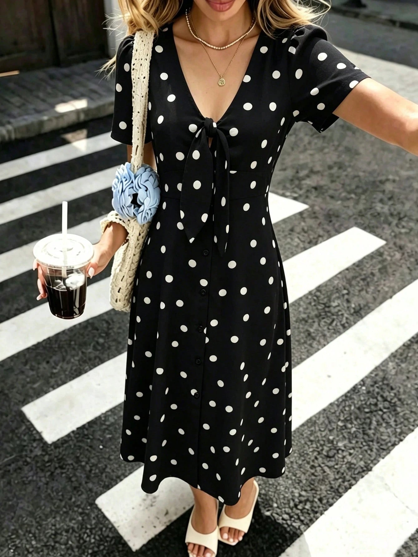 PariChic New Spring/Summer Short Sleeve Polka Dot Women's Dress