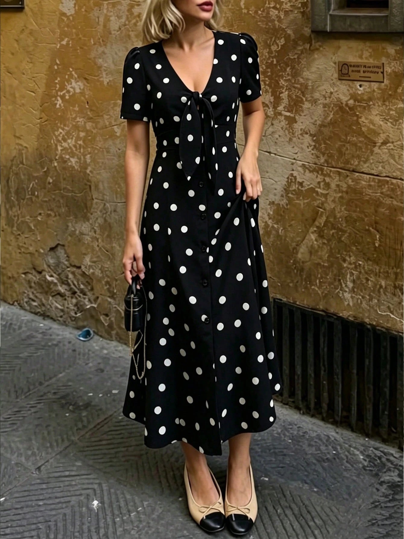 PariChic New Spring/Summer Short Sleeve Polka Dot Women's Dress