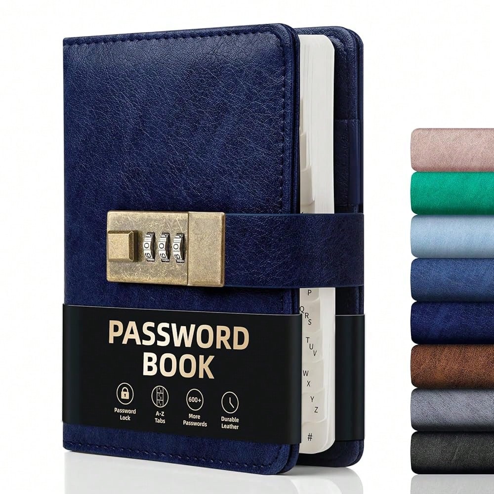 Password Book With Lock, Password Book With Alphabetical Tabs 600+ Password Spaces, Password Logbook With Lock, Password Keeper For Computer 4.33 X 6.18 Inch Dark Blue