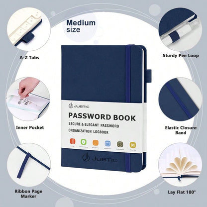 Password Keeper Book With Alphabetical Tabs. Medium Size Password Book For Seniors, Internet Website Address Log In Detail. Hardcover Password Notebook For Home Office, Navy Blue