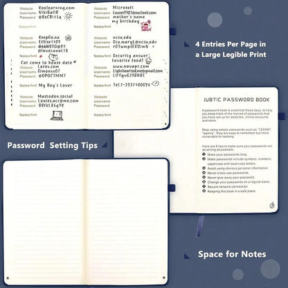 Password Keeper Book With Alphabetical Tabs. Medium Size Password Book For Seniors, Internet Website Address Log In Detail. Hardcover Password Notebook For Home Office, Navy Blue