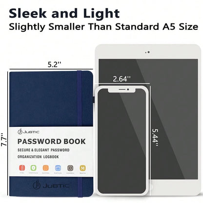 Password Keeper Book With Alphabetical Tabs. Medium Size Password Book For Seniors, Internet Website Address Log In Detail. Hardcover Password Notebook For Home Office, Navy Blue