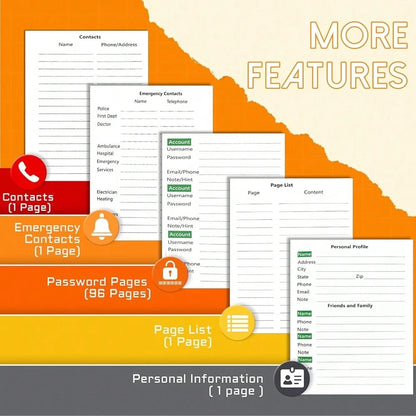 Password Keeper With Alphabetical Tabs, Internet Password Organizer For Contacts, Websitesm Special Days And Notes – 6'' X5.1'', Orange