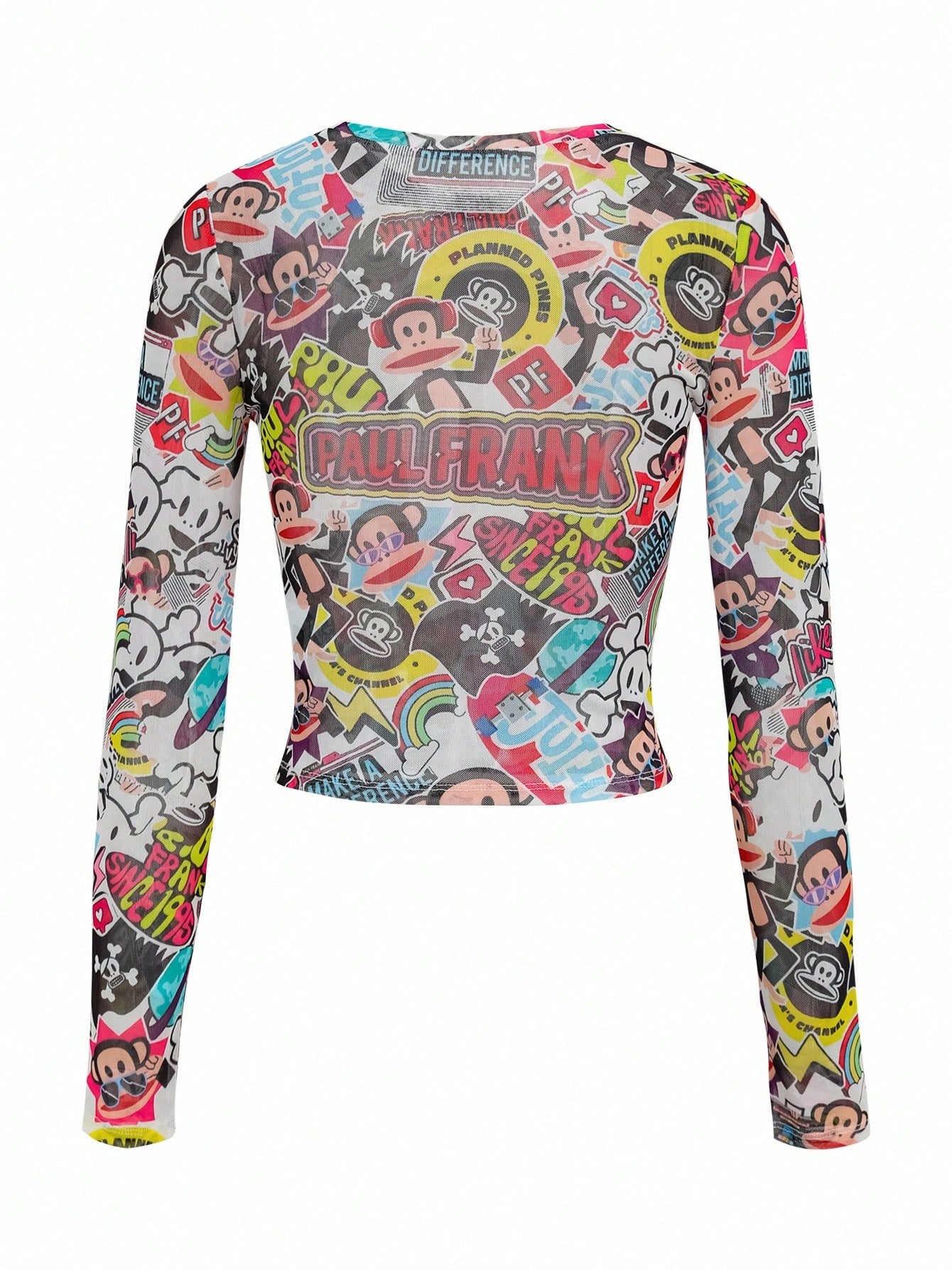 Paul Frank X Women's Cartoon Pattern Tight Fit Crew Neck Long Sleeve Top