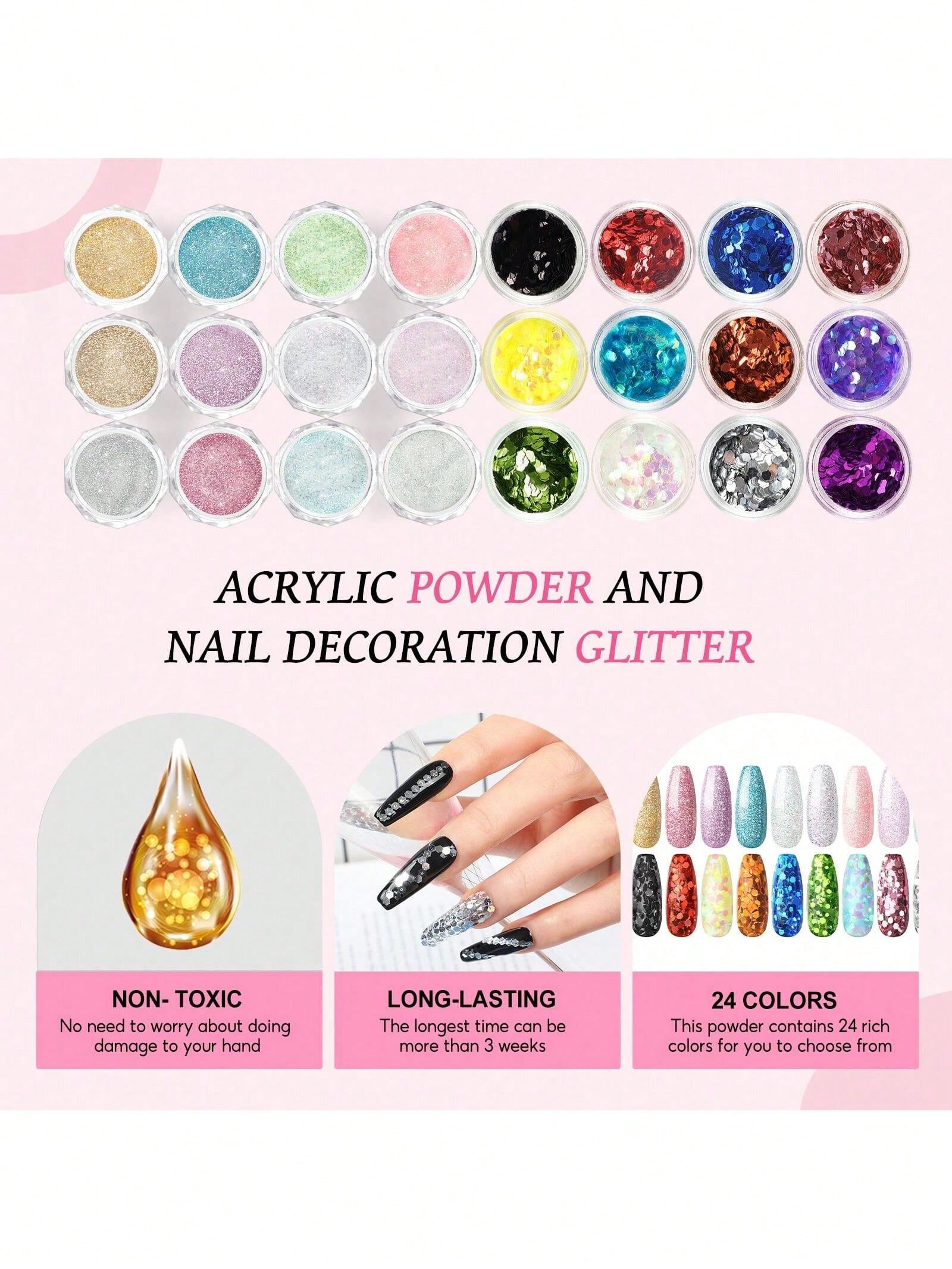 PEACECOLOR Beginner Acrylic Nail Kit With UV Nail Lamp Glitter Powder Complete DlY Nail Art Starter Kit For Gift Nail Extensions Gift Set
