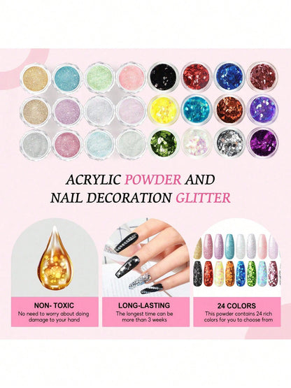 PEACECOLOR Beginner Acrylic Nail Kit With UV Nail Lamp Glitter Powder Complete DlY Nail Art Starter Kit For Gift Nail Extensions Gift Set