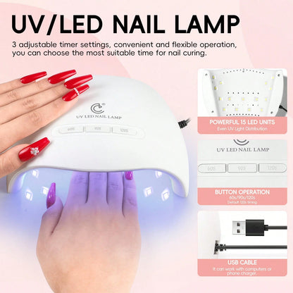 PEACECOLOR Beginner Acrylic Nail Kit With UV Nail Lamp Glitter Powder Complete DlY Nail Art Starter Kit For Gift Nail Extensions Gift Set
