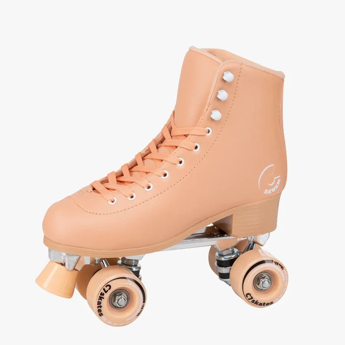 Peach-colored roller skate on a white background