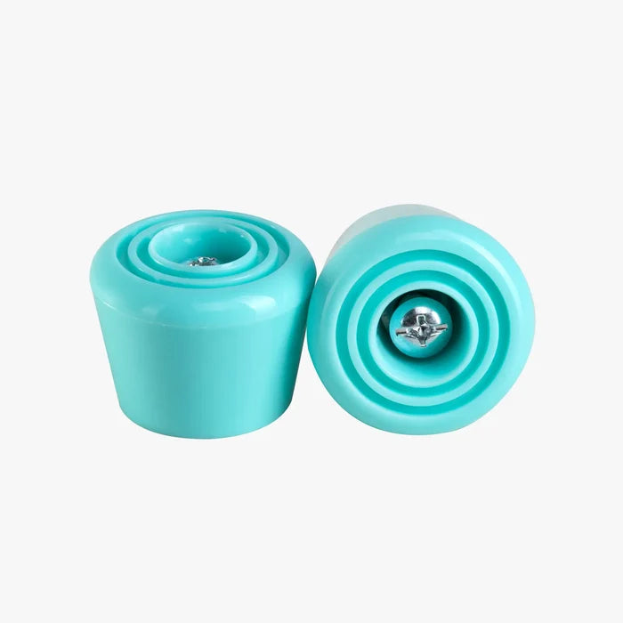 Two turquoise stoppers on a white background