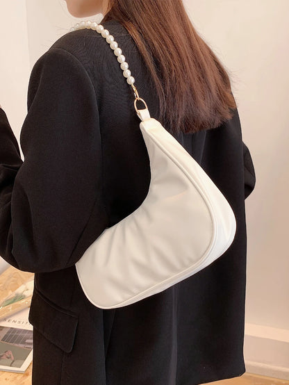 Pearl Crescent Underarm Shoulder Bag, Fashion Underarm Shoulder Bag, Elegant Commuter Bag, Pearl Handbag, Pearl Bag, Cream Bag