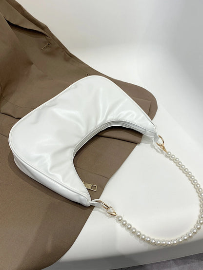 Pearl Crescent Underarm Shoulder Bag, Fashion Underarm Shoulder Bag, Elegant Commuter Bag, Pearl Handbag, Pearl Bag, Cream Bag