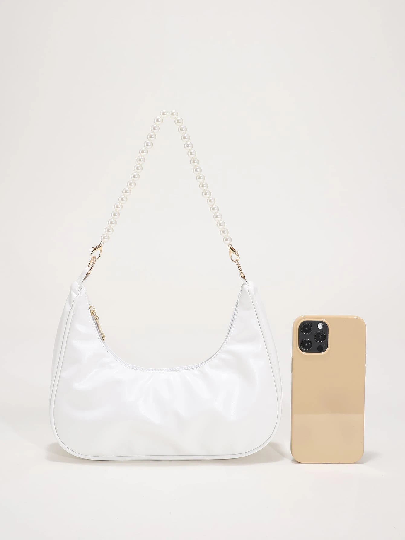 Pearl Crescent Underarm Shoulder Bag, Fashion Underarm Shoulder Bag, Elegant Commuter Bag, Pearl Handbag, Pearl Bag, Cream Bag