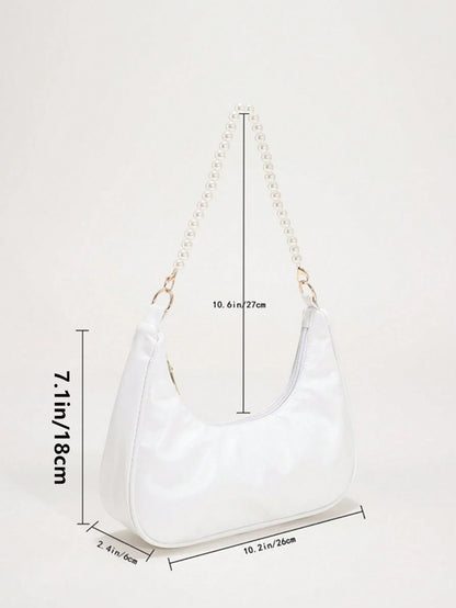 Pearl Crescent Underarm Shoulder Bag, Fashion Underarm Shoulder Bag, Elegant Commuter Bag, Pearl Handbag, Pearl Bag, Cream Bag