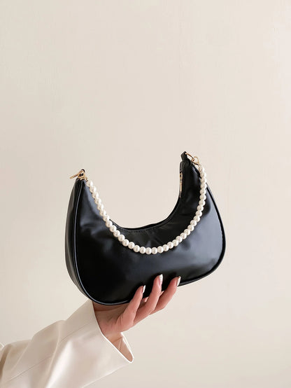 Pearl Crescent Underarm Shoulder Bag, Fashion Underarm Shoulder Bag, Elegant Commuter Bag, Pearl Handbag, Pearl Bag, Cream Bag