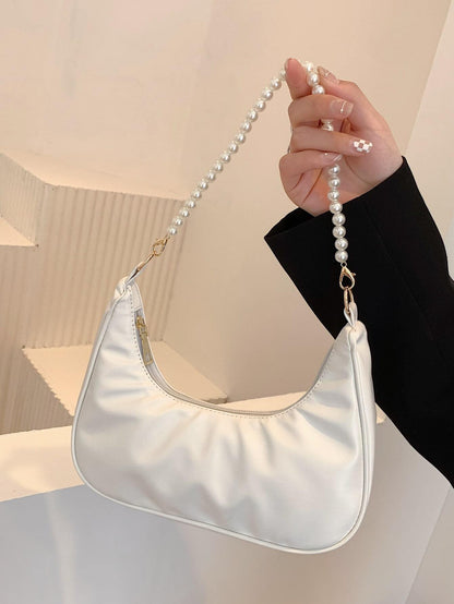 Pearl Crescent Underarm Shoulder Bag, Fashion Underarm Shoulder Bag, Elegant Commuter Bag, Pearl Handbag, Pearl Bag, Cream Bag