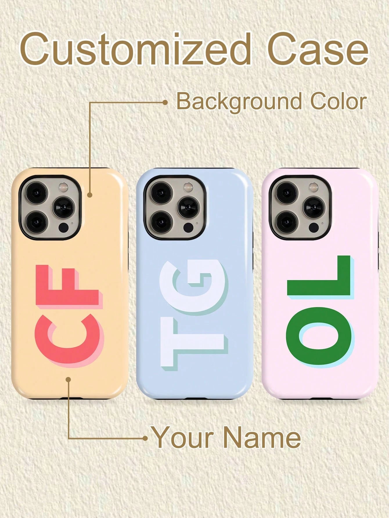 Personalized 3D Colorful Name Initial Letter Custom 2-In-1 Film Case Phone Cover Protective Shell For IPhone 11/12/13/14/15/16/17 Pro Max