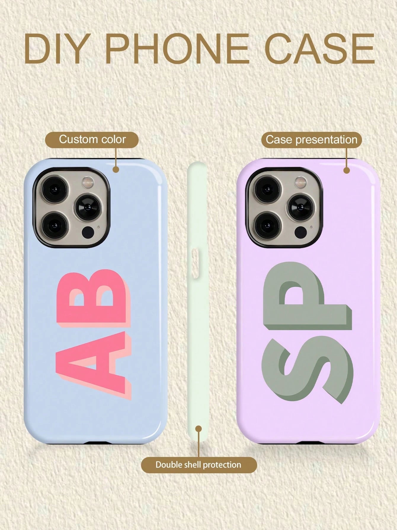 Personalized 3D Colorful Name Initial Letter Custom 2-In-1 Film Case Phone Cover Protective Shell For IPhone 11/12/13/14/15/16/17 Pro Max