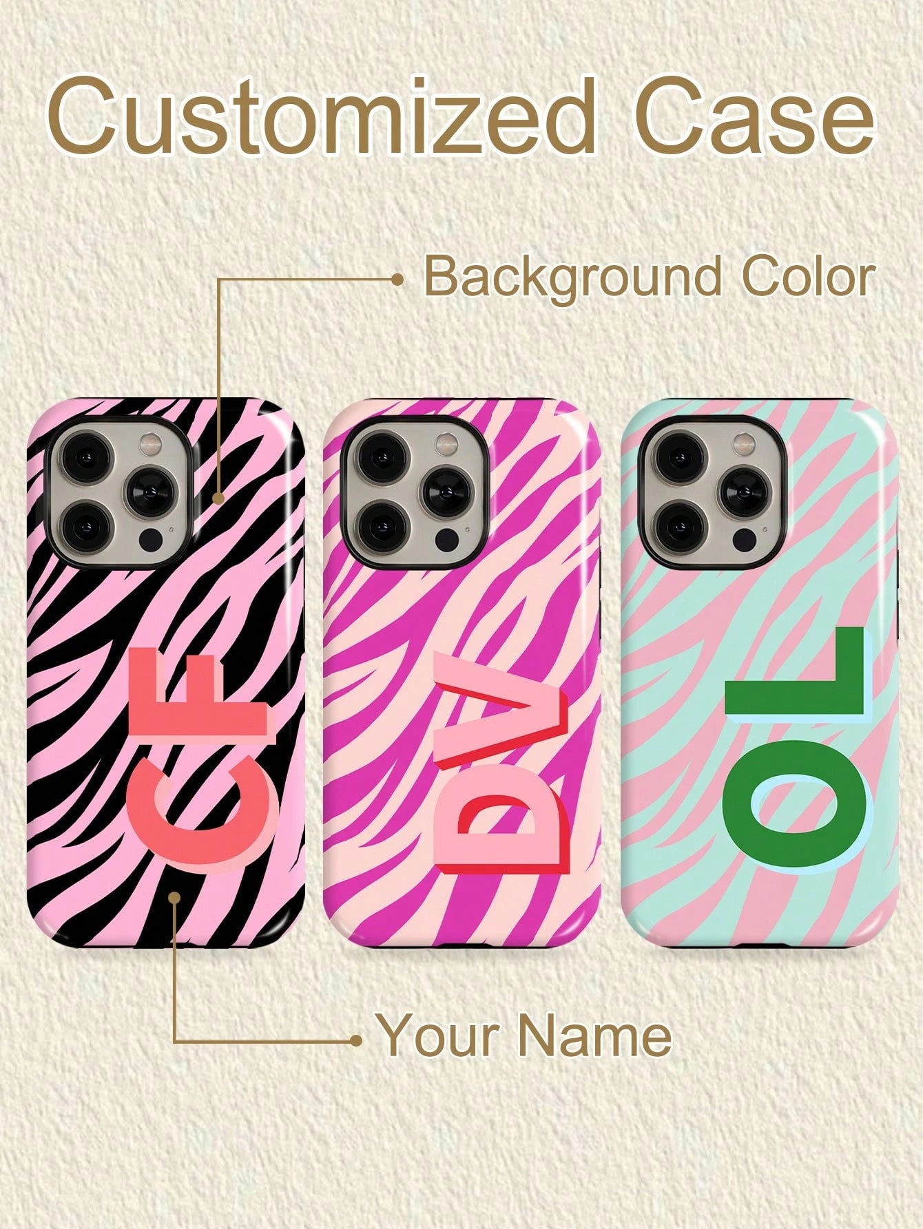Personalized 3D Colorful Name Initial Letter Custom 2-In-1 Film Case Phone Cover Protective Shell For IPhone 11/12/13/14/15/16/17 Pro Max