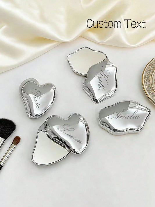 Personalized Engraved Portable Pocket Mirror, Bridesmaid Gift For Women, Stainless Steel Makeup Mirror, Wedding Party Favor Customized Name Gift