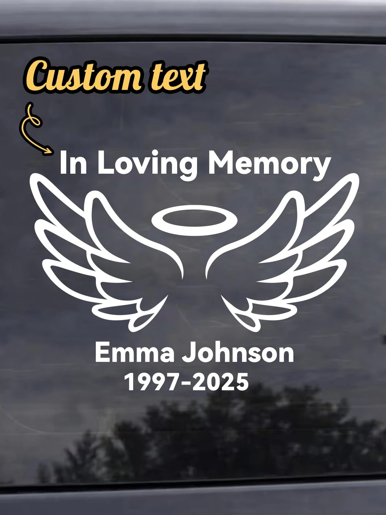 Personalized Memorial Car Sticker- Custom Angel Wings Memorial Sticker With Name And Date| RIP Memorial Car Window Sticker| Waterproof Cut Memorial Sticker For Car, Truck, SUV Windows| Mourning Me