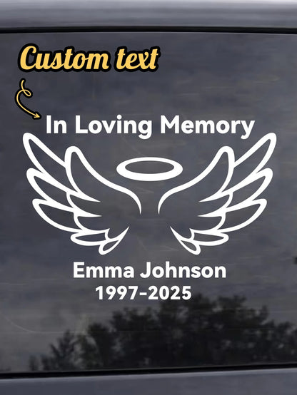 Personalized Memorial Car Sticker- Custom Angel Wings Memorial Sticker With Name And Date| RIP Memorial Car Window Sticker| Waterproof Cut Memorial Sticker For Car, Truck, SUV Windows| Mourning Me