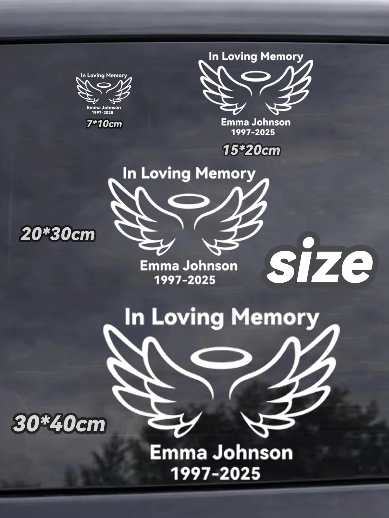 Personalized Memorial Car Sticker- Custom Angel Wings Memorial Sticker With Name And Date| RIP Memorial Car Window Sticker| Waterproof Cut Memorial Sticker For Car, Truck, SUV Windows| Mourning Me