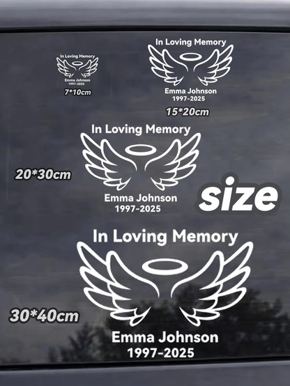 Personalized Memorial Car Sticker- Custom Angel Wings Memorial Sticker With Name And Date| RIP Memorial Car Window Sticker| Waterproof Cut Memorial Sticker For Car, Truck, SUV Windows| Mourning Me