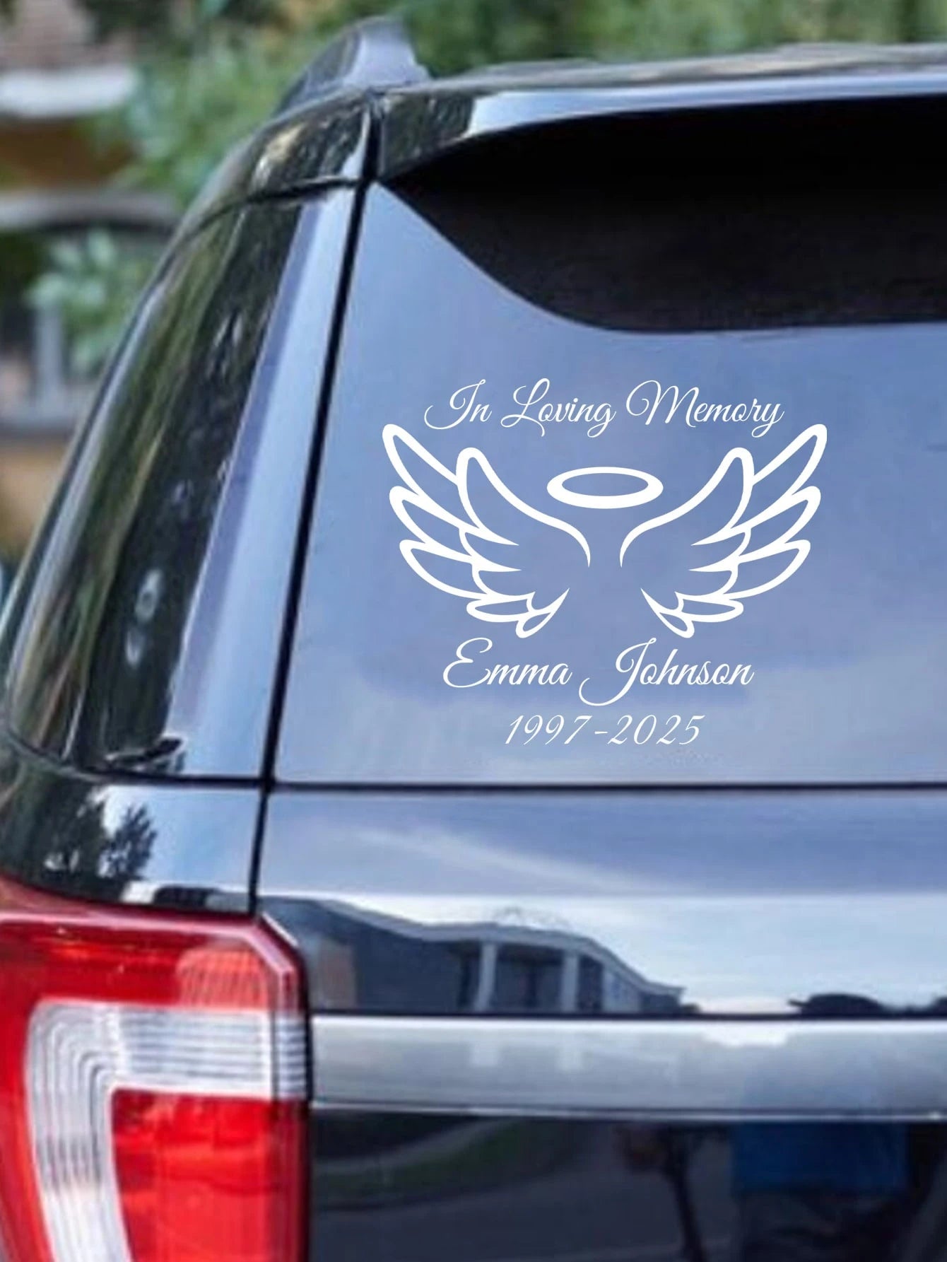 Personalized Memorial Car Sticker- Custom Angel Wings Memorial Sticker With Name And Date| RIP Memorial Car Window Sticker| Waterproof Cut Memorial Sticker For Car, Truck, SUV Windows| Mourning Me