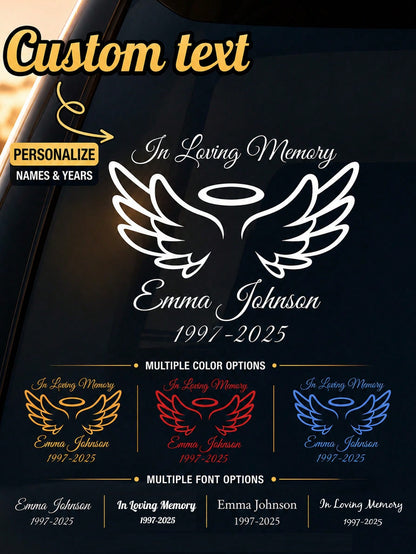 Personalized Memorial Car Sticker- Custom Angel Wings Memorial Sticker With Name And Date| RIP Memorial Car Window Sticker| Waterproof Cut Memorial Sticker For Car, Truck, SUV Windows| Mourning Me