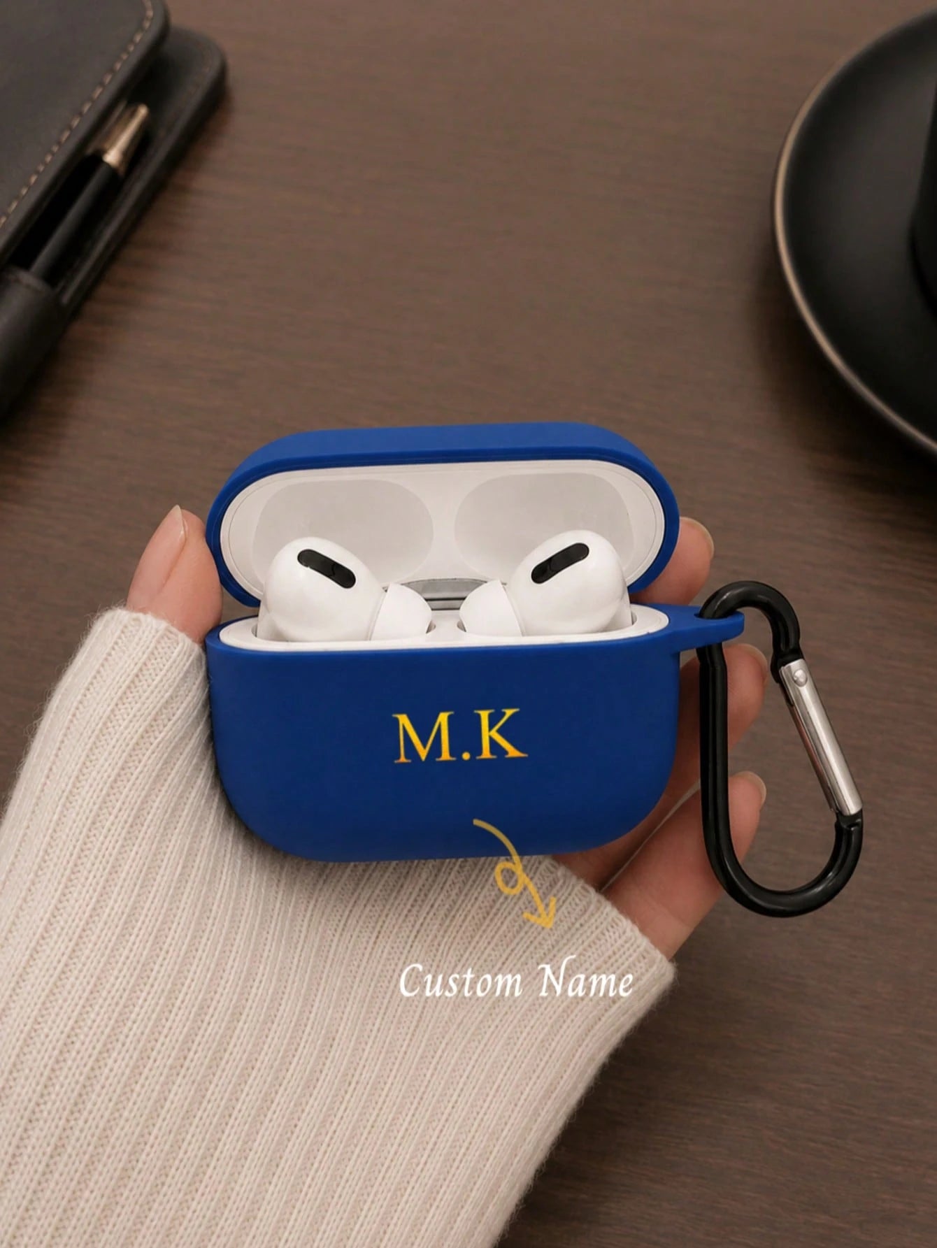 Personalized Minimalist Frosted Macaron Solid Color Bluetooth Earphone Protective Case, Matte Beige Color, Fashion Versatile, Comes With 1pc Earphone Hook, Customizable With Initials/Name, Ideal For B