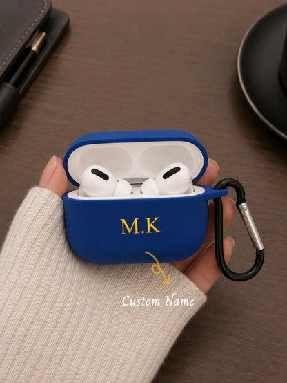 Personalized Minimalist Frosted Macaron Solid Color Bluetooth Earphone Protective Case, Matte Beige Color, Fashion Versatile, Comes With 1pc Earphone Hook, Customizable With Initials/Name, Ideal For B