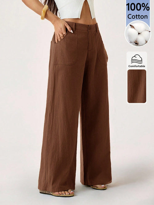 PETITE 100% Washed Cotton Low Waist Straight Pants Linen Pants For Women Loose Pants For Women Pants For Women Brown Pants For Women Wide Leg Pants,Petite Women