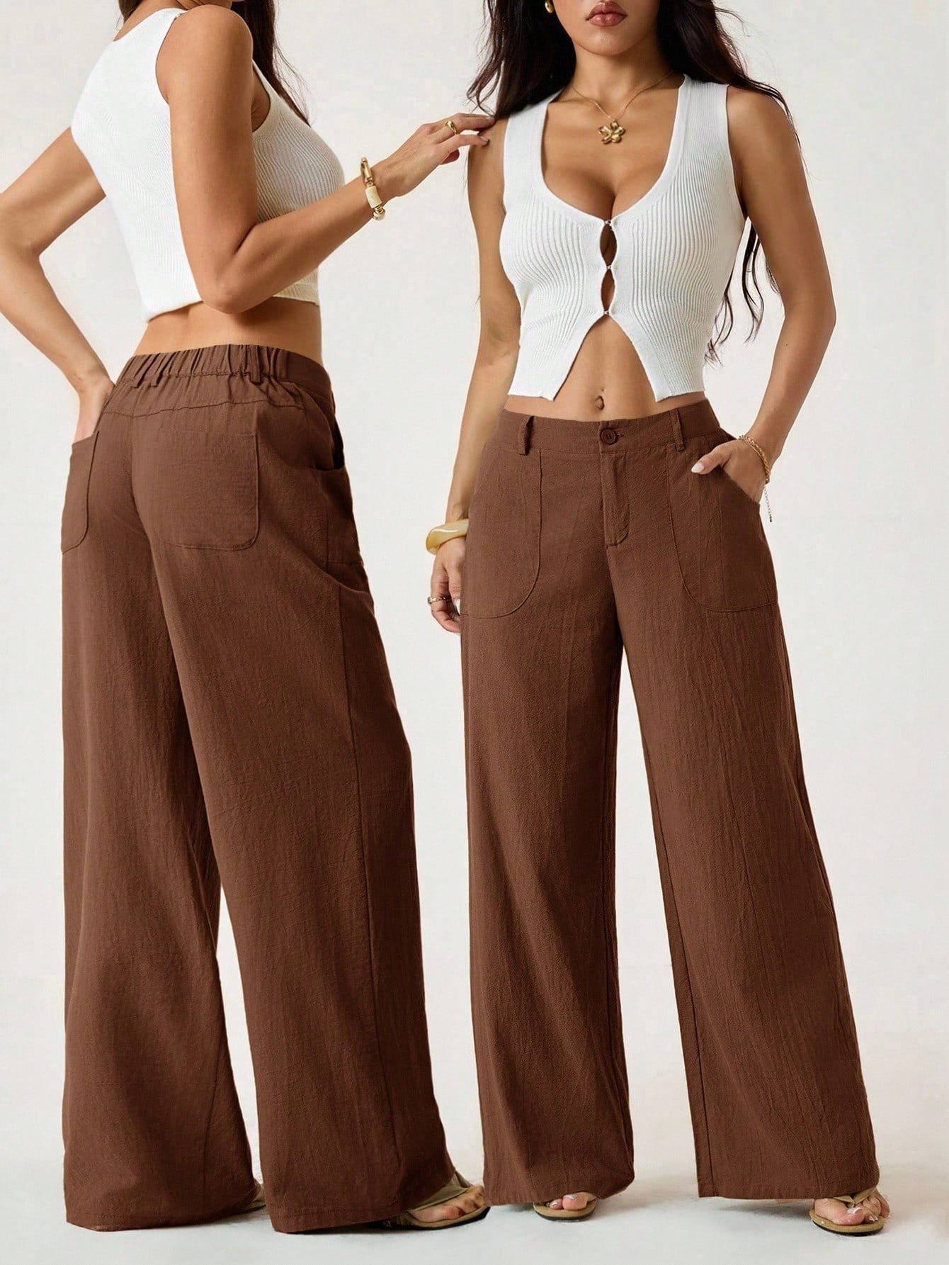 PETITE 100% Washed Cotton Low Waist Straight Pants Linen Pants For Women Loose Pants For Women Pants For Women Brown Pants For Women Wide Leg Pants,Petite Women