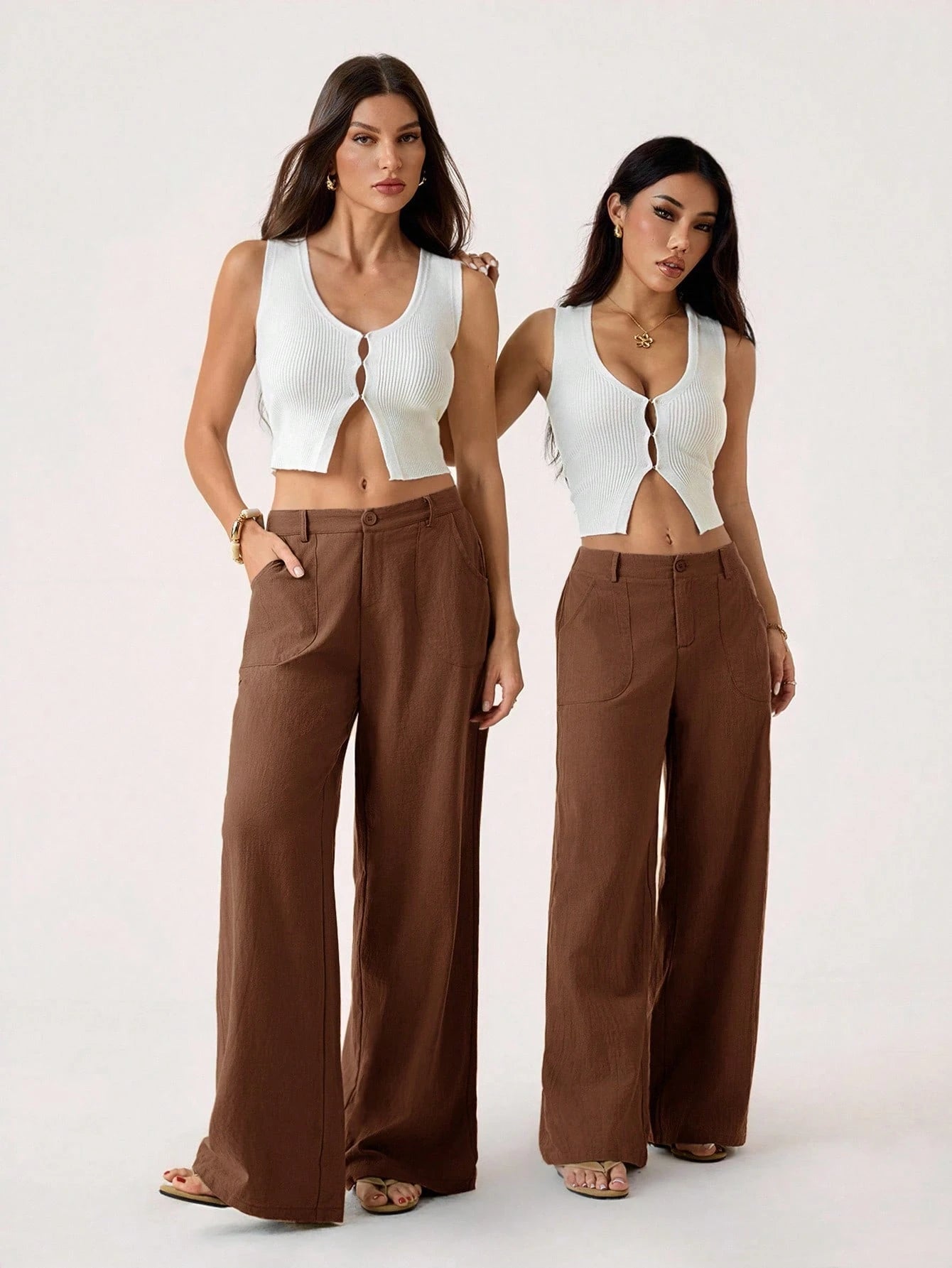 PETITE 100% Washed Cotton Low Waist Straight Pants Linen Pants For Women Loose Pants For Women Pants For Women Brown Pants For Women Wide Leg Pants,Petite Women