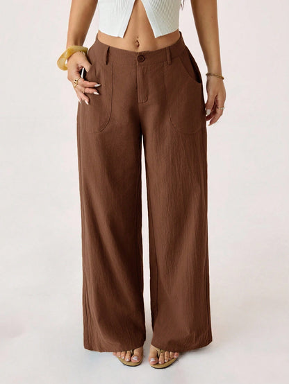 PETITE 100% Washed Cotton Low Waist Straight Pants Linen Pants For Women Loose Pants For Women Pants For Women Brown Pants For Women Wide Leg Pants,Petite Women