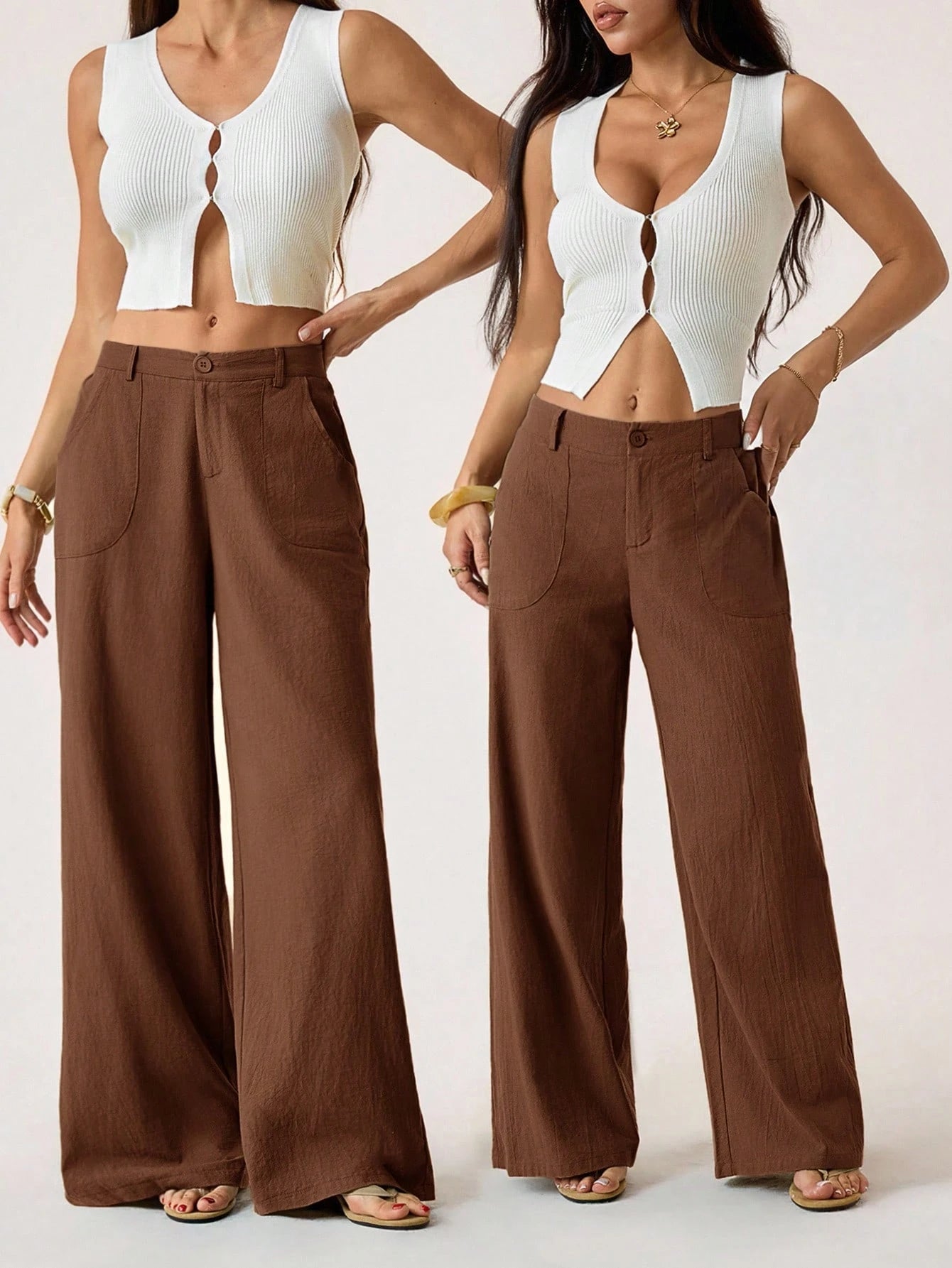 PETITE 100% Washed Cotton Low Waist Straight Pants Linen Pants For Women Loose Pants For Women Pants For Women Brown Pants For Women Wide Leg Pants,Petite Women
