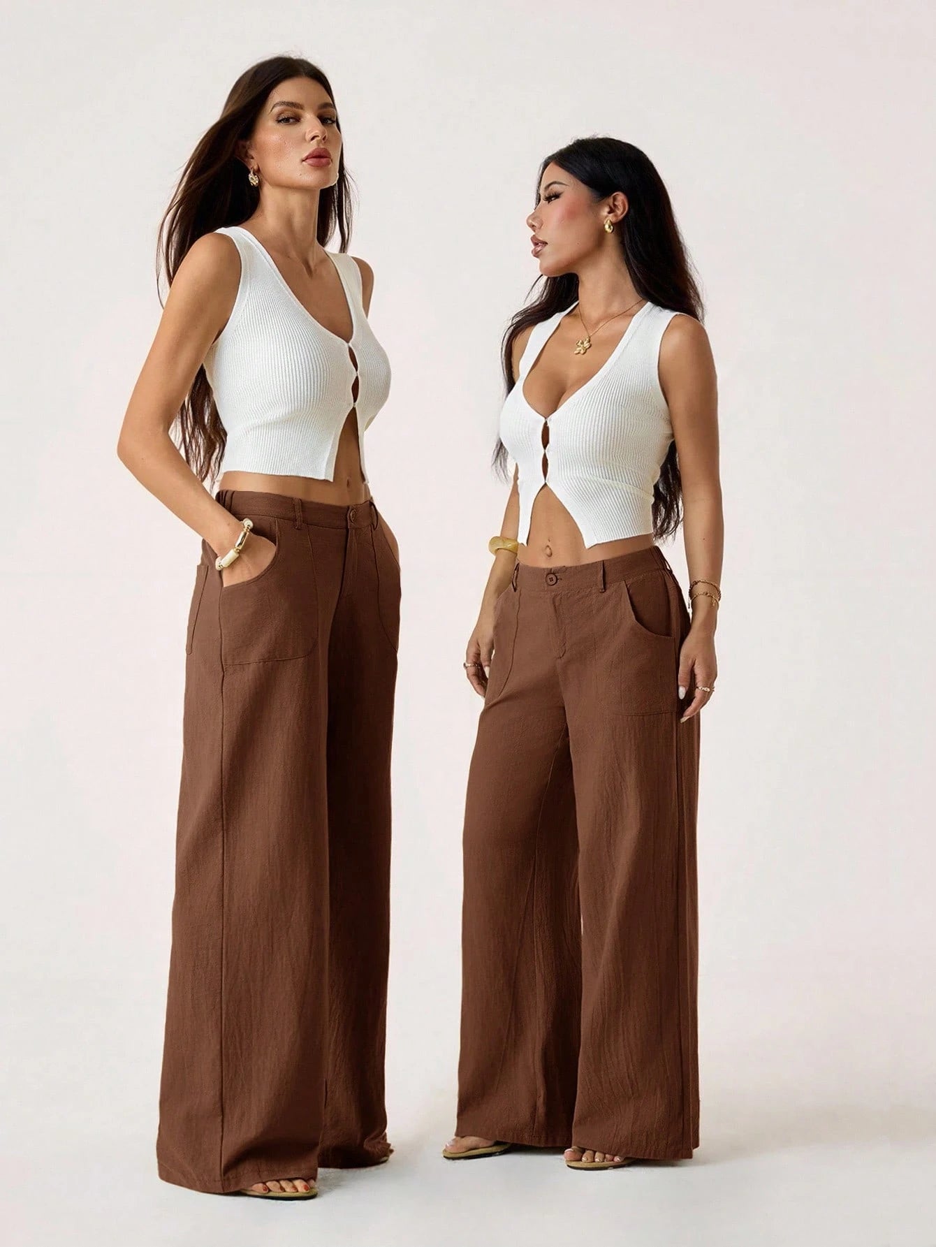 PETITE 100% Washed Cotton Low Waist Straight Pants Linen Pants For Women Loose Pants For Women Pants For Women Brown Pants For Women Wide Leg Pants,Petite Women