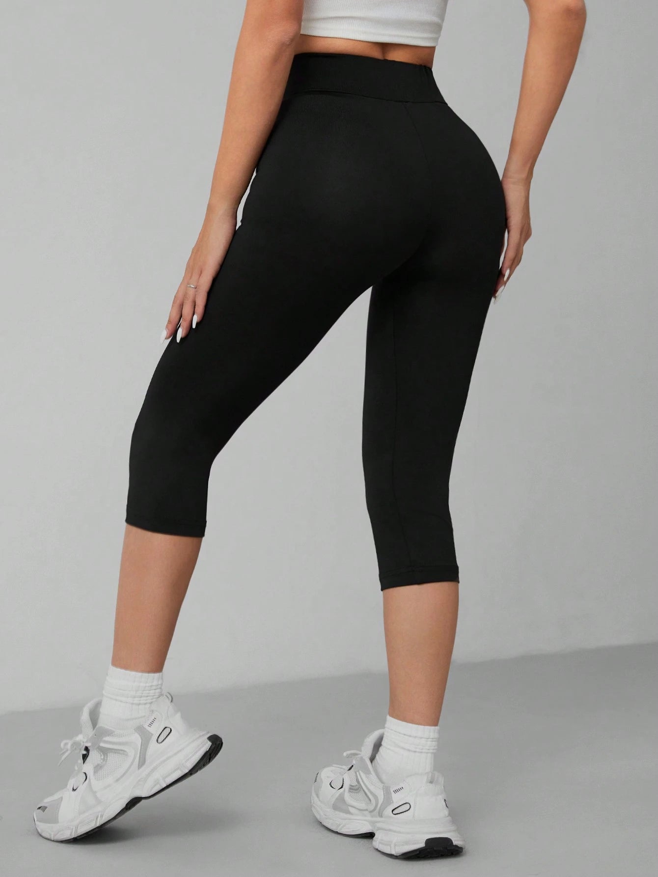 PETITE Casual Black High Waist 3/4 Length Skinny Leggings For Women, Suitable For Summer Suitable For Going Out Fall Clothes Women's Sportswear,Petite Women