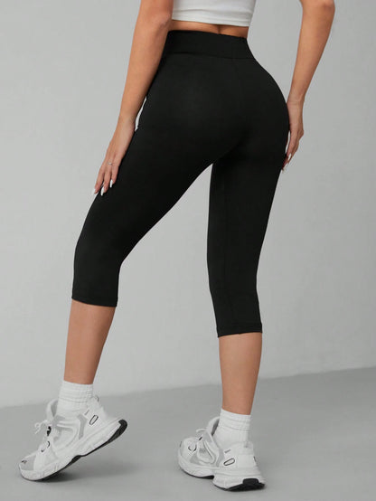 PETITE Casual Black High Waist 3/4 Length Skinny Leggings For Women, Suitable For Summer Suitable For Going Out Fall Clothes Women's Sportswear,Petite Women
