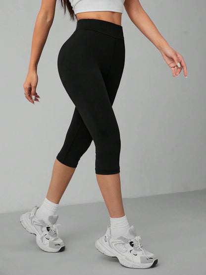 PETITE Casual Black High Waist 3/4 Length Skinny Leggings For Women, Suitable For Summer Suitable For Going Out Fall Clothes Women's Sportswear,Petite Women