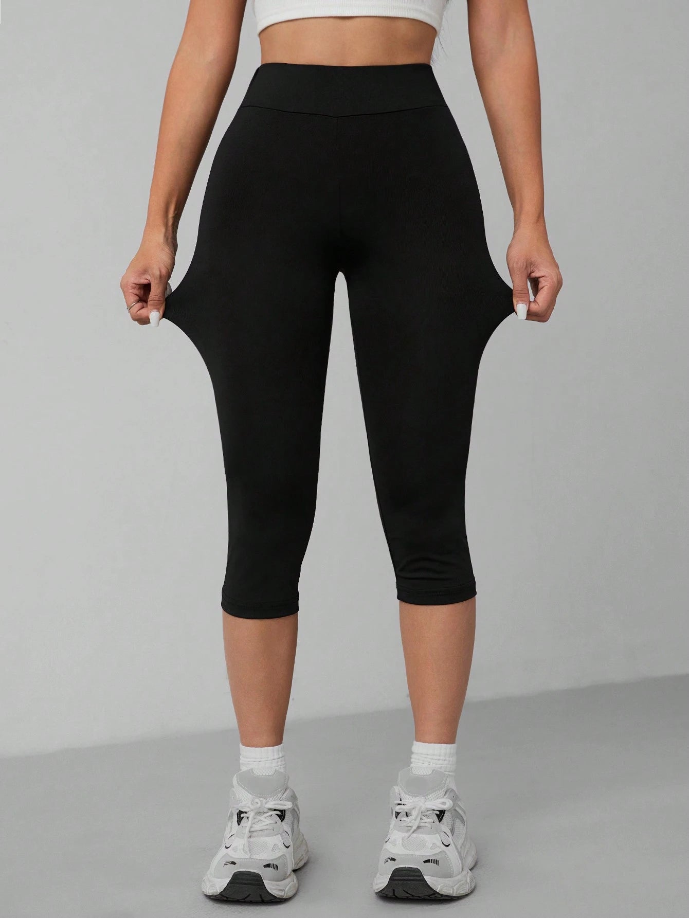 PETITE Casual Black High Waist 3/4 Length Skinny Leggings For Women, Suitable For Summer Suitable For Going Out Fall Clothes Women's Sportswear,Petite Women
