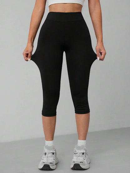 PETITE Casual Black High Waist 3/4 Length Skinny Leggings For Women, Suitable For Summer Suitable For Going Out Fall Clothes Women's Sportswear,Petite Women