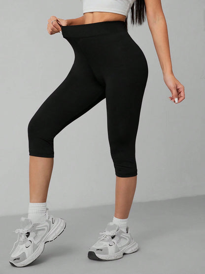 PETITE Casual Black High Waist 3/4 Length Skinny Leggings For Women, Suitable For Summer Suitable For Going Out Fall Clothes Women's Sportswear,Petite Women