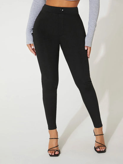 PETITE High Waist Skinny Bodycon Black Pants,Petite Women