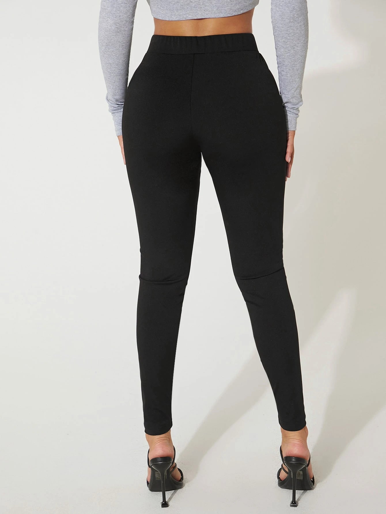 PETITE High Waist Skinny Bodycon Black Pants,Petite Women