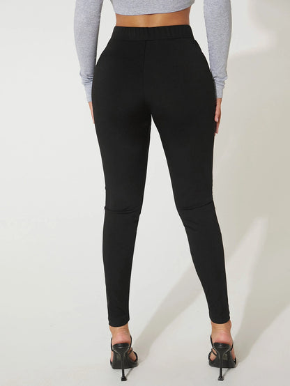 PETITE High Waist Skinny Bodycon Black Pants,Petite Women