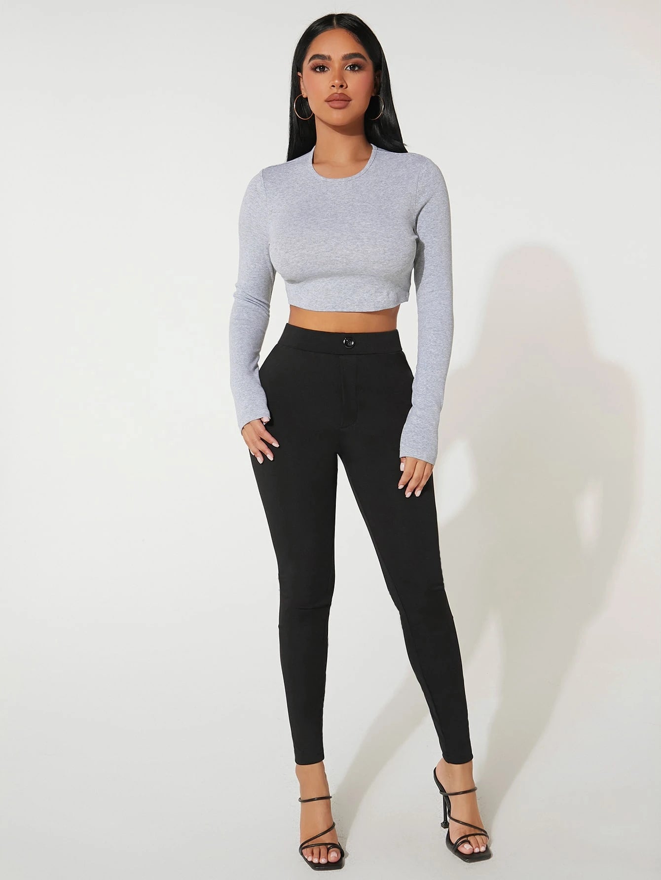 PETITE High Waist Skinny Bodycon Black Pants,Petite Women