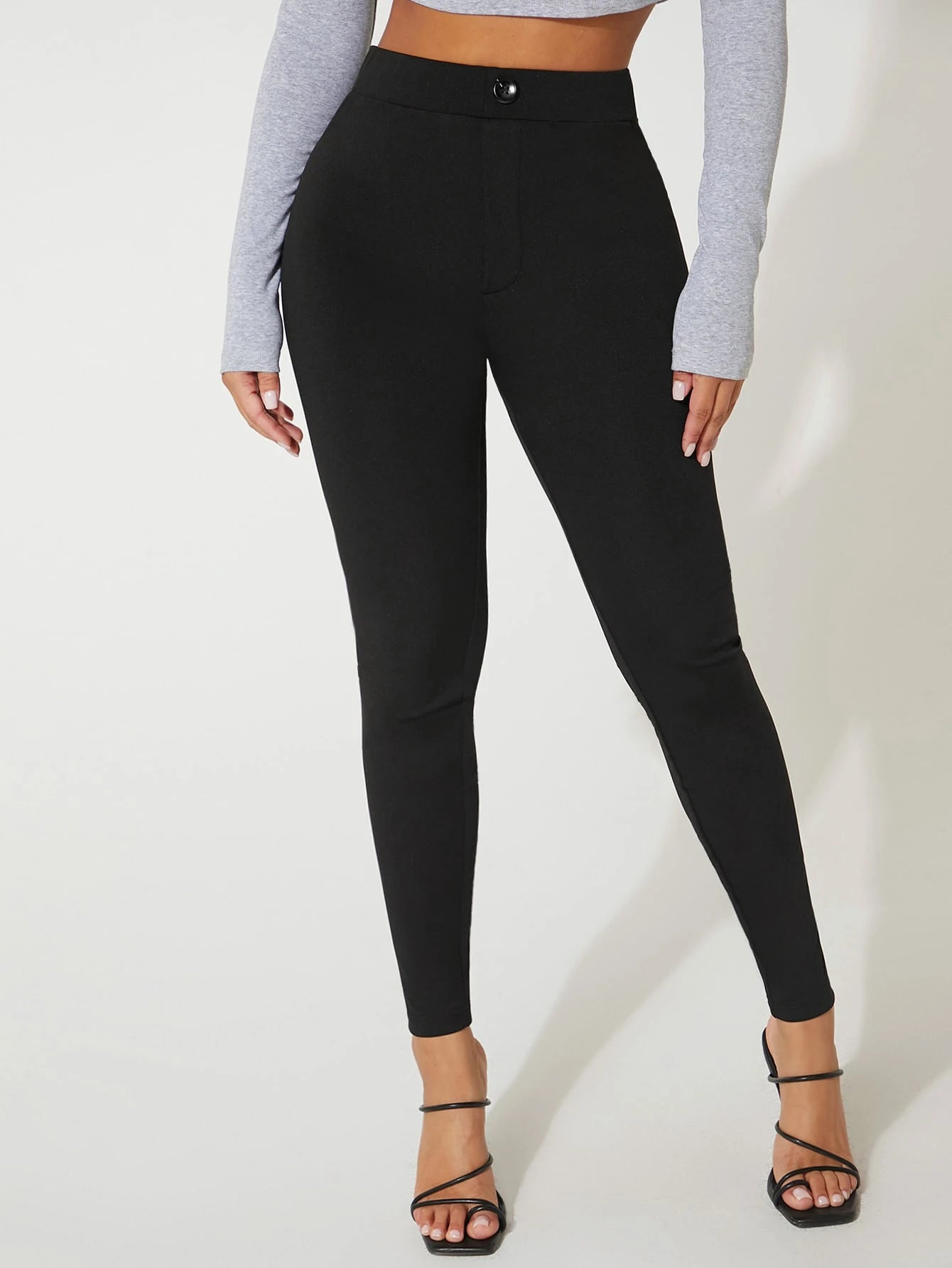 PETITE High Waist Skinny Bodycon Black Pants,Petite Women