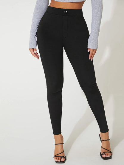 PETITE High Waist Skinny Bodycon Black Pants,Petite Women